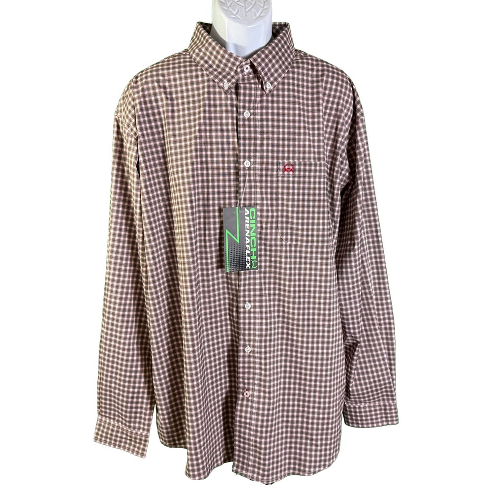 Cinch ArenaFlex Button Down Shirt Mens XL White Plaid Performance MTW1862002